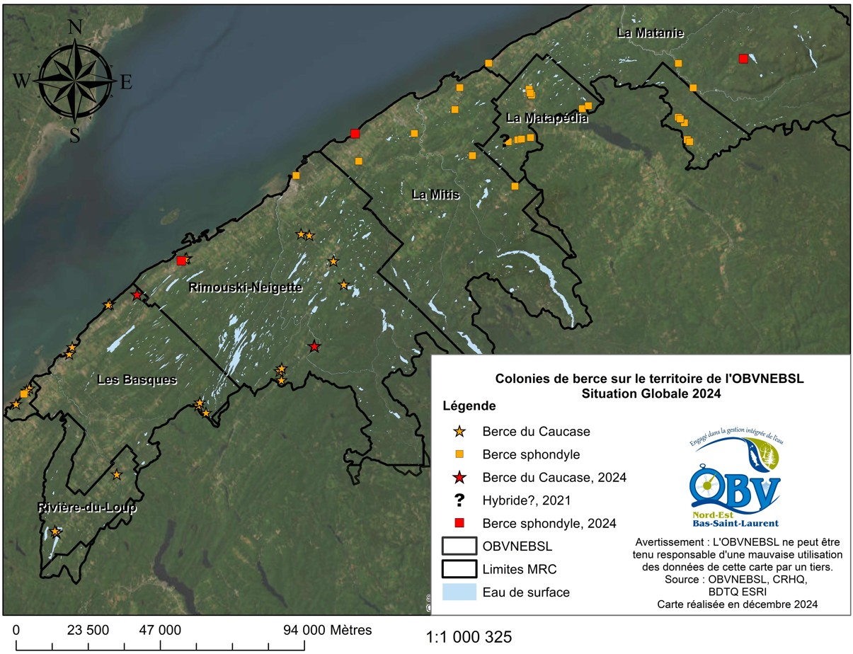 Localisation des colonies sur le territoire de l'OBVNEBSL